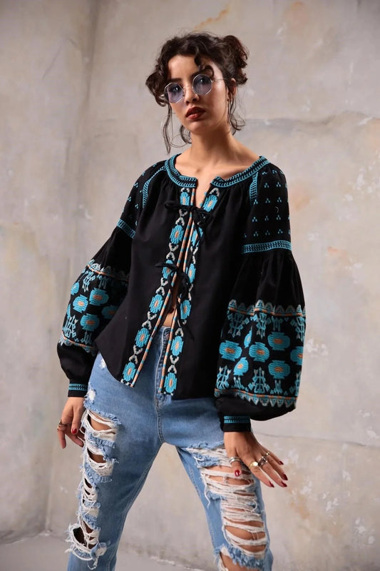 Bohemian Style Embroidered Blouse Cardigan